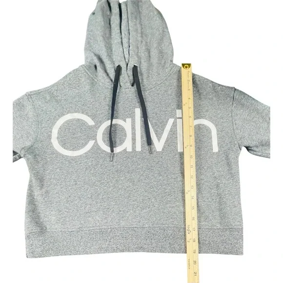 Calvin Klein Performance Hoodie Gray Logo Lightly Cropped Pullover Womens XS Fun - Picture 6 of 7